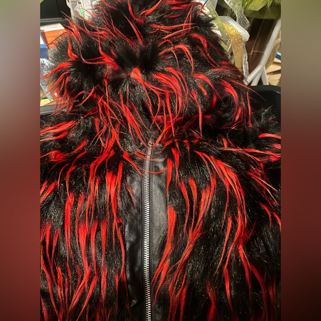 Dolls Kill Widow Red And Black Faux Fur Can’t Tame Me Jacket